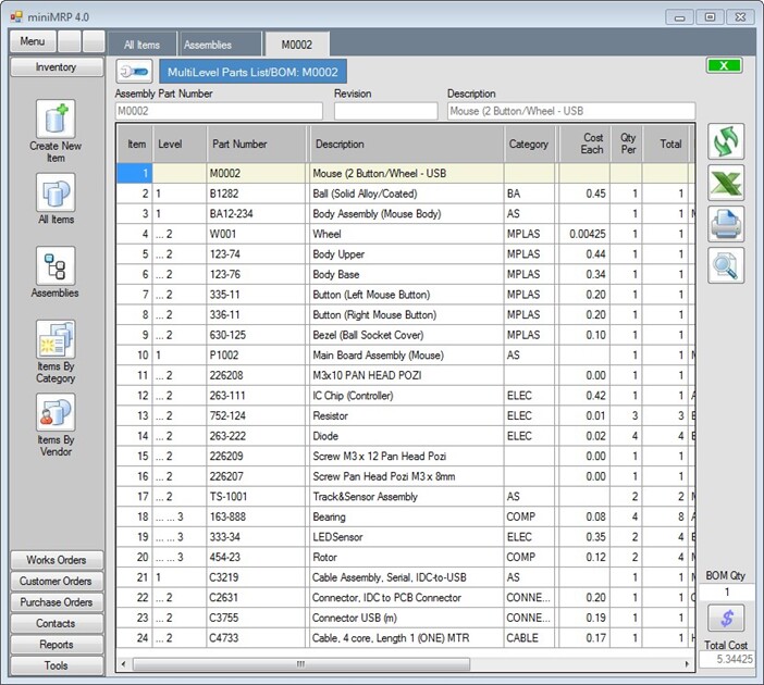 Bill Of Materials Template In Excel 2007 Software